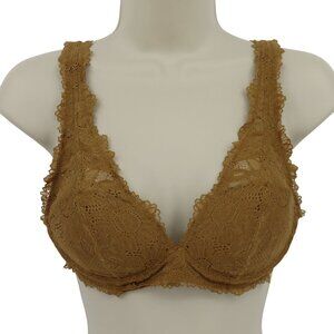 Aerie 34A Wireless Bra Wire Free Brown Tan Padded Floral Flower Lace Women Nylon